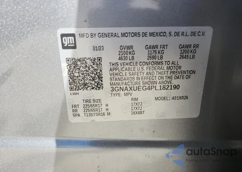 2023 Chevrolet Equinox Lt z USA, uszkodzony, nr VIN 3GNAXUEG4PL182190